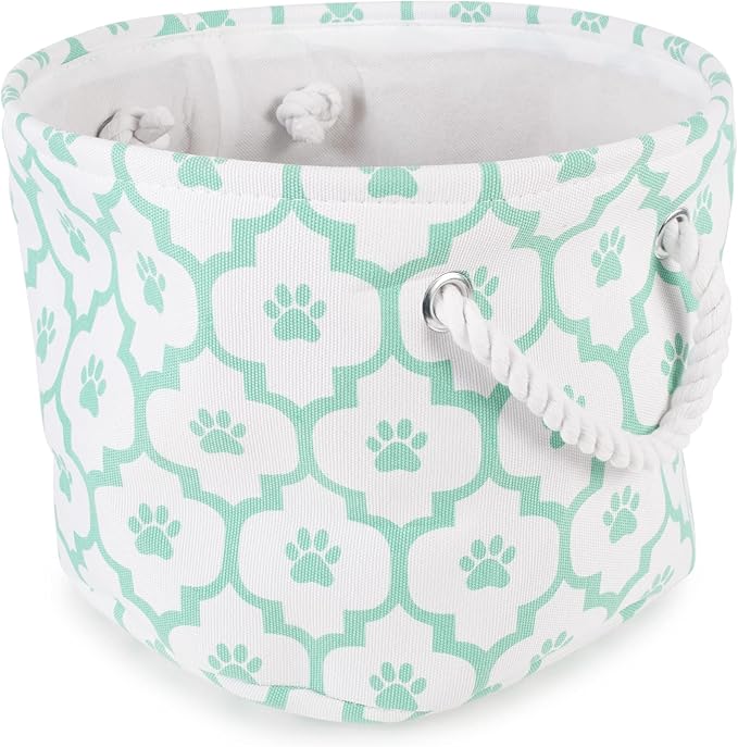 Bone Dry Pet Storage Collection Lattice Paw Print, Small Round, White/Aqua