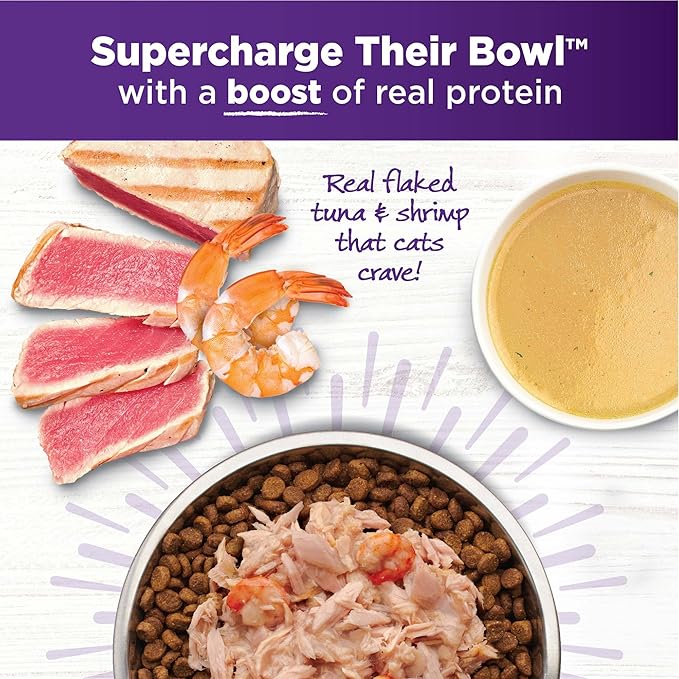Wellness Bowl Boosters Shreds with Broth Wet Cat Food Topper, Grain Free, Natural, Flaked Tuna and Shrimp Recipe, 1.75 oz, Pack of 12 Pouches