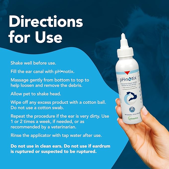 Vetoquinol PH•notix Advanced Ear Cleaner & Wax Remover - Liquid Ear Cleaning Support for Dogs & Cats - Supports Healthy Canals - Fast-Acting & No-Rinse Formula - pH Balanced & Paraben-Free - 4 fl oz