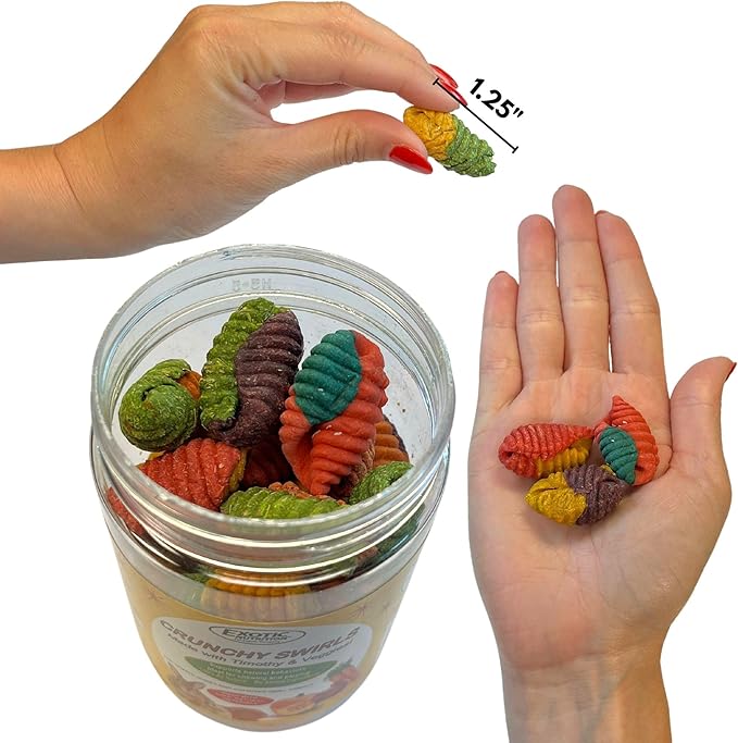 Exotic Nutrition Crunchy Swirls - Fun & Unique Timothy Hay Treat - Rabbits, Guinea Pigs, Hamsters, Chinchillas, Prairie Dogs, Degus, Rats, Squirrels & Other Herbivores (4.7 oz.)