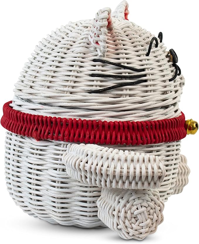 G6 Collection Lucky Cat Rattan Storage Basket With Lid Decorative Bin Home Decor Hand Woven Shelf Organizer Cute Handmade Handcrafted Nursery Gift Animal Art Decoration Artwork Lucky Cat