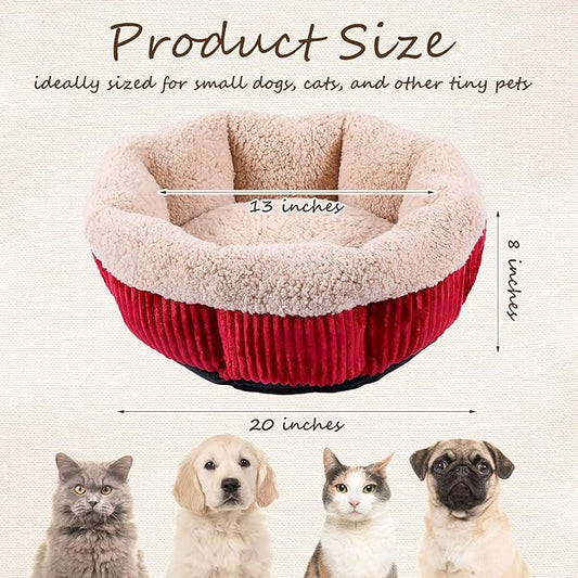 AceOrbit 4 Pack Cat Bed Bulk 20in Self Warming Pet Beds for Small Cats Dogs Washable Red Round Donut Calming Bed with Anti-Slip Bottom Pet Gift Winter for Small Medium Cats and Dogs Puppy Kitten
