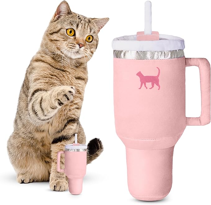 PUPROAR Kitty Cup Catnip Toy - Cute Cat Birthday Toy with Catnip & Crinkle, Funny Girly Kitten Gift (Pink Peach Dust)