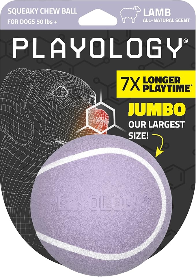 Playology Dog Toys | Squeaky Chew Ball for Large Dogs | Lamb Scented Jumbo Dog Ball | Bouncy Floating Chew Toys for Fetch