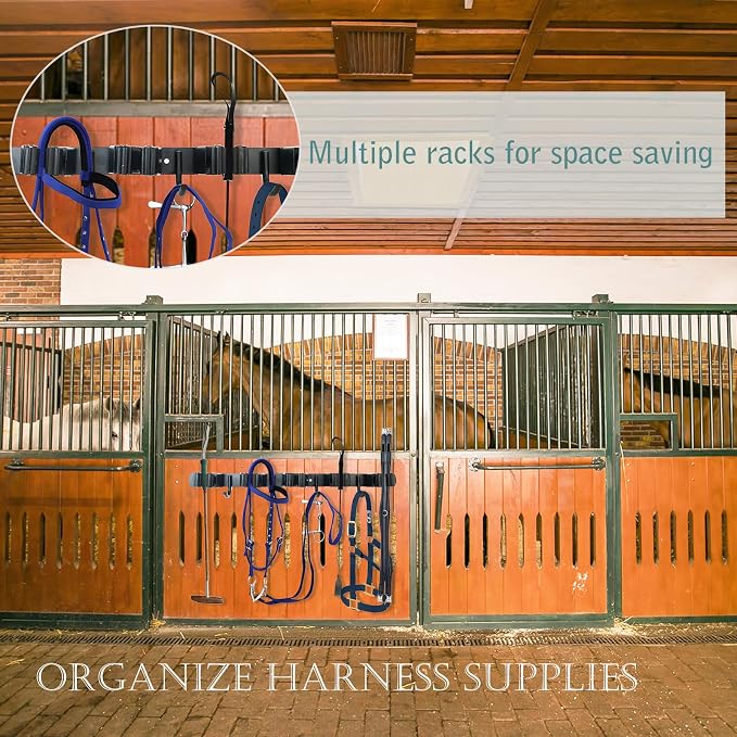 Horse Whip Crop Holder with Bridle Hooks, Stall Tool Holder Horse Tack Rack Wall Mount Bridle Rack Organizer Horse Stables Supplies Storage Rack Stall Hanger Accessories