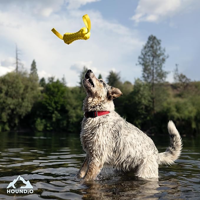 Playology HOUND2O Dog Toys | Tug Stick Floating Outdoor Toy for Dogs | Bright Yellow Fetch Toy for Tug of War