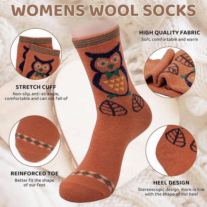 Justay 5 Pairs Womens Wool Socks Thick Warm Winter Socks Casual Cozy Socks Vintage Knit Crew Socks Gift for Women