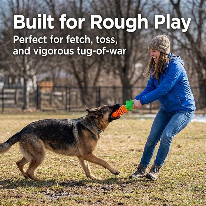 Frienhund Tough Dog Toys for Aggressive Chewers Medium to Large Breed, Indestructible 7" Nylon & Rubber Carrot, Bacon Flavored Dental Chew Toy for Boredom, Easter Basket Stuffers for Dogs (20-70 lbs)