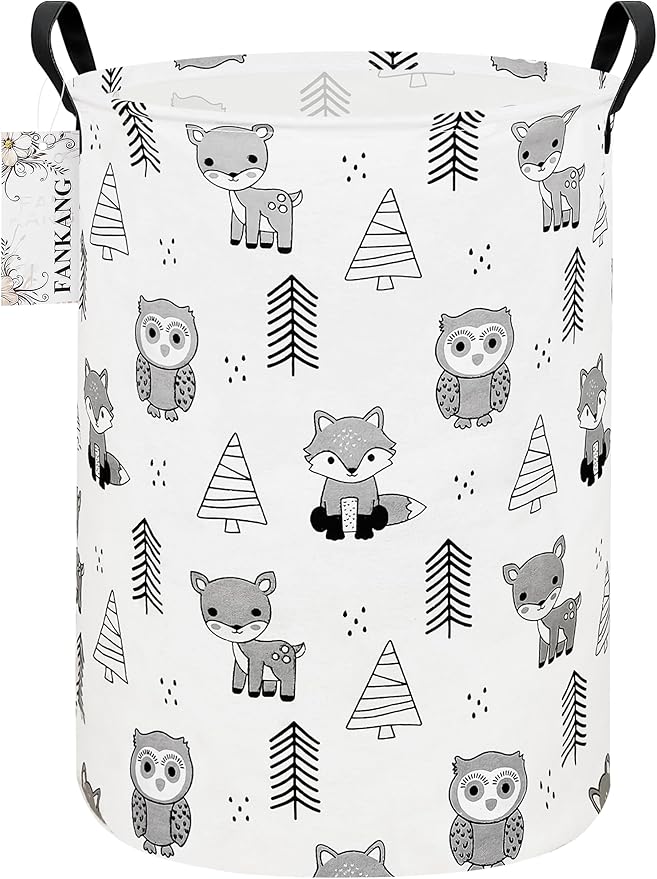 Storage Basket, Nursery Hamper Canvas Laundry Basket Foldable with Waterproof PE Coating Large Storage Baskets for Kids Boys and Girls, Office, Bedroom, Clothes,Toys(Animal)