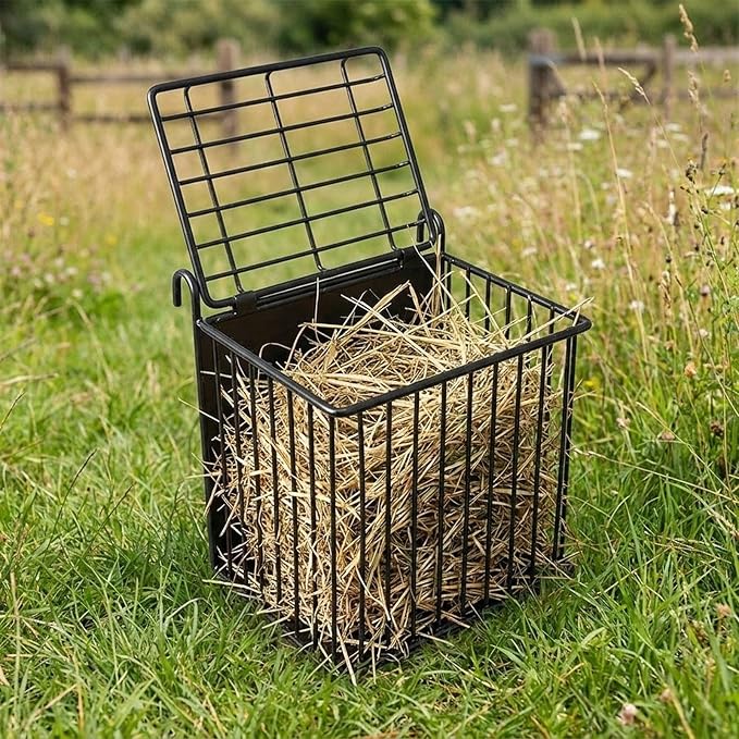 Gralara Rabbit Hay Holder with Hook for Cage Food Dispenser Hanging Guinea Pig Hay Feeder Storage Basket for Outside Chinchillas, 15.5cmx17.5cmx20.5cm