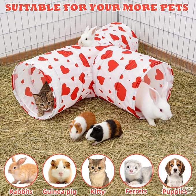 BWOGUE Bunny Tunnels & Tubes Collapsible 3 Way Bunny Hideout Small Animal Activity Tunnel Toys for Dwarf Rabbits Guinea Pigs Kitty
