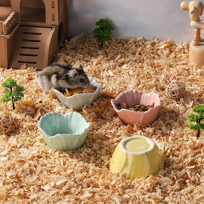 VanEnjoy 2 Pack Ceramic Guinea Pig Food Bowl Cute Flower Hamster Cage Accessories for Chinchilla Hedgehog Yellow and Green Small Animal Water Dish
