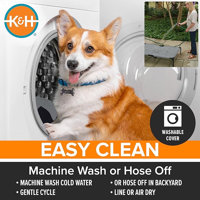 K&H Outdoor Elevated Dog Bed - Cooling Raised Dog Bed for Large & Extra-Large Pets, Breathable Mesh Hammock Design, Indoor/Outdoor Washable Cover, Portable Metal Frame, Green, XL 50x32in