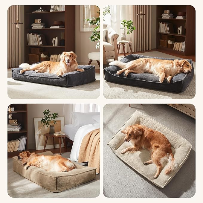 FURTIME XXL Orthopedic Dog Beds Large Sized Dog, Extra Thick Supportive Comfort Pet Sofa, Ergonomic Slant Dog Couch Bed with Removable Washable Cover, Ultra Soft Surface & Non-Slip Bottom, Grey, 48"