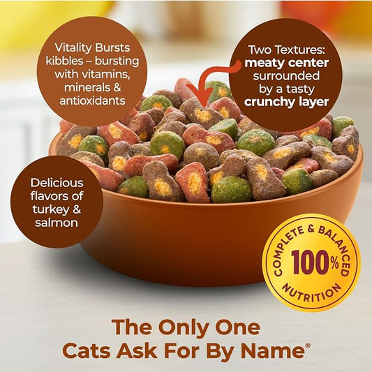Meow Mix Tender Centers Vitality Bursts, Salmon & Turkey Flavor, Dry Cat Food, 14.2 lb. Bag