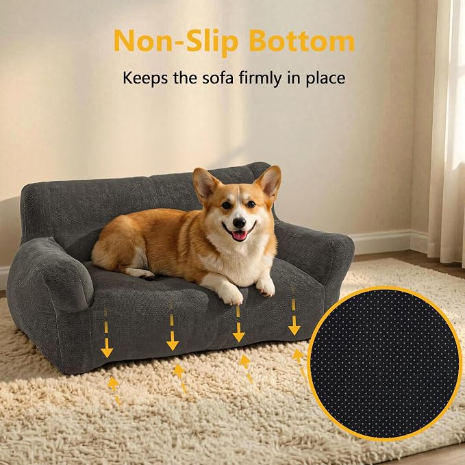 Lovupet Dog Couch for Small Medium Breed, Dog Sofa Bed Full Filled Sponge, No Assembly Need, PS581 (Neutral Grey)