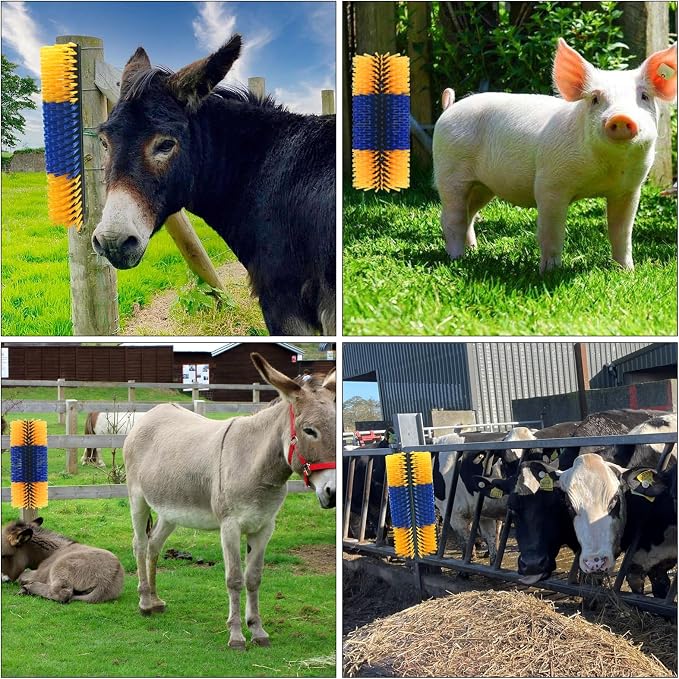 Livestock Scratching Brush Goat Scratcher Brush Full Massage Grooming Tool with 4 Screws for Cow,Cattle,Cow,Sheep, Horses,Pigs