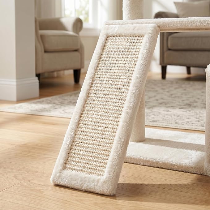 YUNIQUE Multi-Functional Cat Tree Tower, Big Cat Condo with Scratching Board, Rotating Toy & Deep Hammock, Luxury Perch Kitty Furniture for Indoor Cats (Beige)