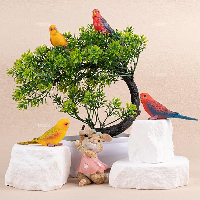 AUEAR, 4 Pack Bird Decorative Figurines Mini Fake Parrot Ornaments Parakeet Model for Home Garden Decoration