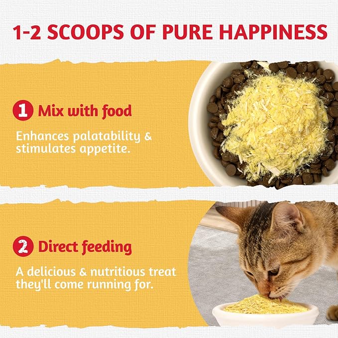Just Try 4.23 OZ Chicken & Egg Yolk Cat Food Toppers Sprinkles with Freeze Dried Egg Yolk High Protein & Low Fat Freeze Dried Cat Treats