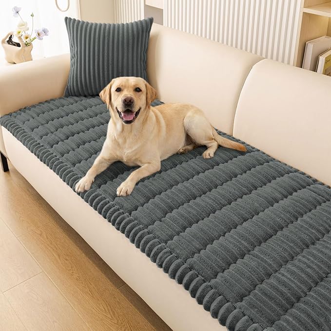 Smiry Couch Cover for Dogs, Non Slip Washable Sofa Protector for Pets, Soft Furniture Cover for Pet, Stylish Sofa Covers, Cozy Protect Against Fur, Dirt & Everyday Messes (Dark Grey, 27.6" x 95")