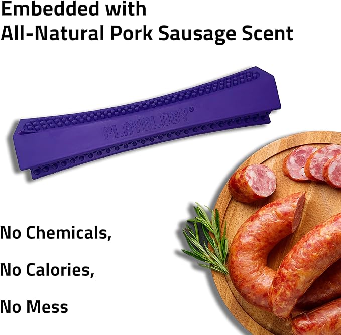 Playology Dog Toys | Dental Chew Toy Variety Pack for Dogs | Medium Pork Sausage Scented Dog Toys | Chew Stick & Dri-Tech Rope for Senior Dogs