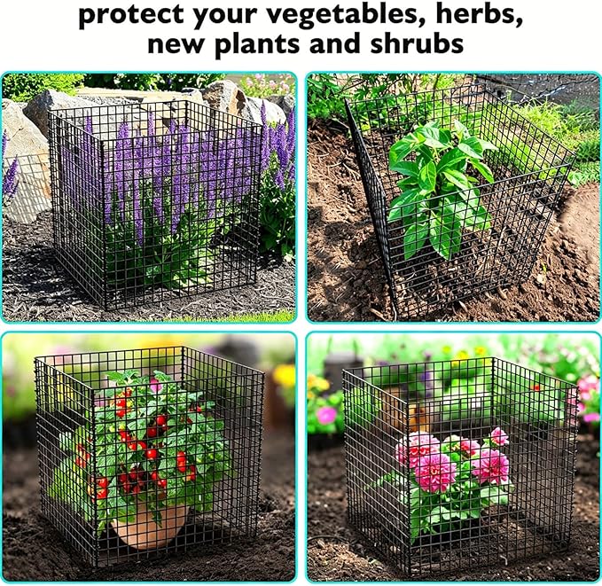 (6 Packs) Plant Protectors from Animals, 14.8" Lx14.8 Wx15.7 H Heavy-Duty Large Wire Plant Cages, Keep Rabbits Out for Vegetables, Shrubs & New Plants