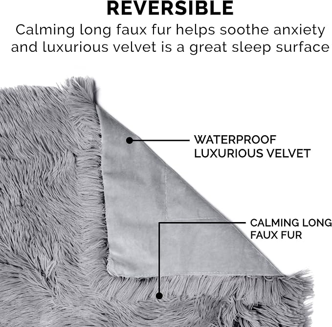 Furhaven Waterproof Throw Blanket for Dogs & Indoor Cats, Washable - Shaggy Plush Calming Long Faux Fur & Velvet Dog Blanket - Gray, Small