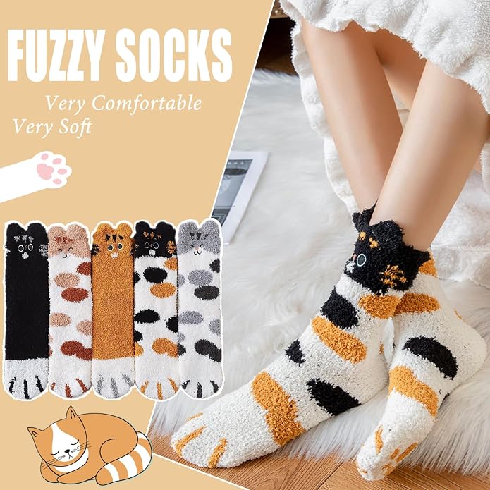 Ginmewrae Women Fuzzy Socks Cozy Soft Fluffy Cute Animal Slipper Socks Sleeping Warm Socks Christmas Gift for Girls