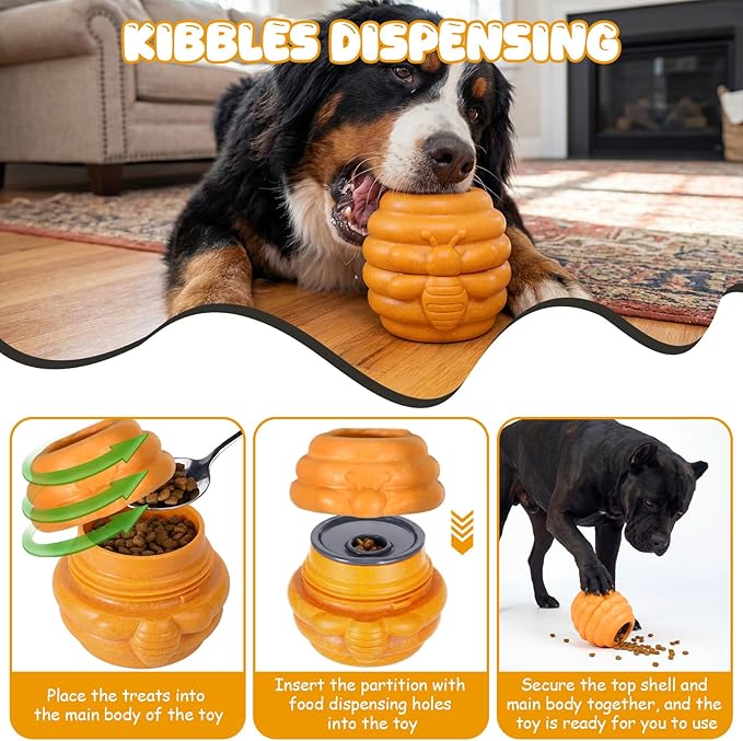 Gemscream 1 Pack Large Dog Toys for Aggressive Chewers, Dog Treat Dispensing Toy to Keep Them Busy, 2-in-1 Fillable Holder with 2 Cups and Food-Dispensing Lids for Large Medium (Yellow)