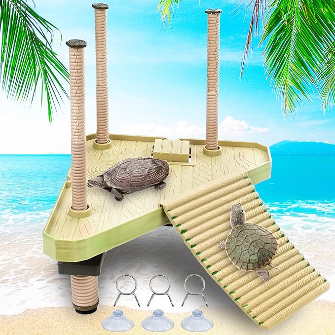 Keedolla Floating Turtle Pier and Basking Platform, Turtle Basking Platform Ramp Tortoise Reptile Floating Docks Climbing Ladder for Crabs, Frogs, Newts, Salamanders - Medium