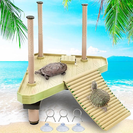 Keedolla Floating Turtle Pier and Basking Platform, Turtle Basking Platform Ramp Tortoise Reptile Floating Docks Climbing Ladder for Crabs, Frogs, Newts, Salamanders - Medium