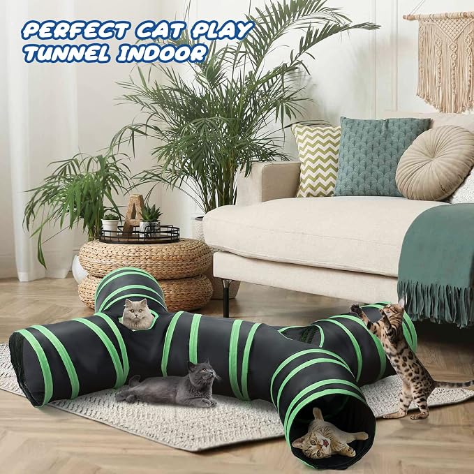 Upgraded Cat Tunnel Bone-Type, 4 Way Collapsible Cat Playhouse Pet Play Tunnel Tube with Storage Bag for Cats, Puppy, Rabbits, Ferret, Guinea Pig, Indoor and Outdoor Use
