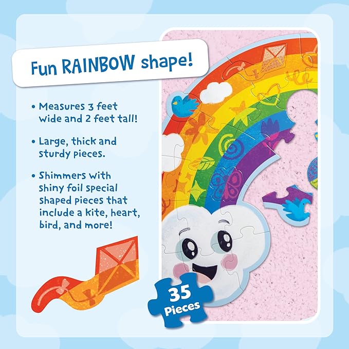 Peaceable Kingdom Shimmery Rainbow Floor Puzzle - 35-Piece Giant Floor Puzzle for Kids Ages 3 & up - Fun-Shaped Puzzle Pieces - Great for Classrooms