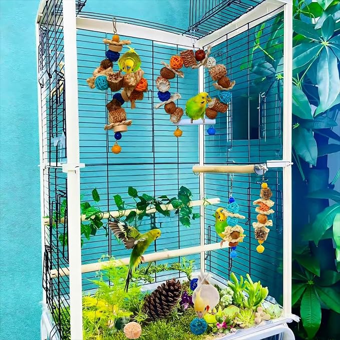 Parakeet Swing Toys,Bird Cage Hanging Chewing Toys,Natural Bird Parrot Foraging Toys for Budgerigar Conure Cockatiel Lovebirds Finches