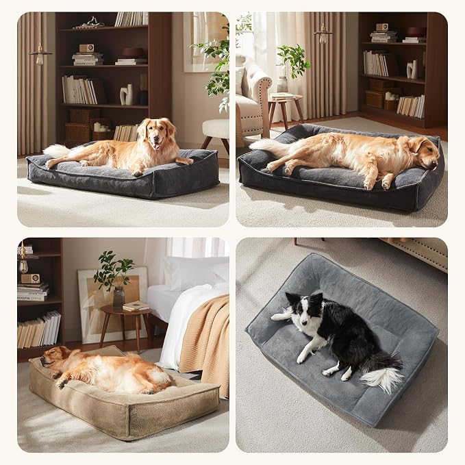 FURTIME Orthopedic Dog Bed Medium Size Dog, Extra Thick Supportive Comfort Pet Sofa, Ergonomic Slant Dog Couch Bed with Removable Washable Cover, Ultra Soft Surface & Non-Slip Bottom, Light Grey, 35"
