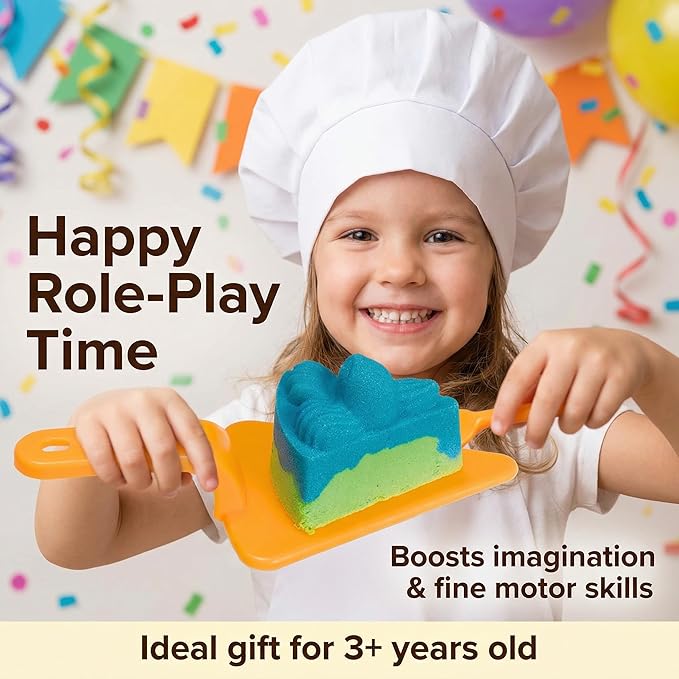 Carolart Sensory Bin,Ice Cream and Cakes Sensory Kit,Kids Play Sand Kit,Sandbox with Sensory Sand Girls and Boys,Sensory Toys for Kids 3 4 5 6 Year Old