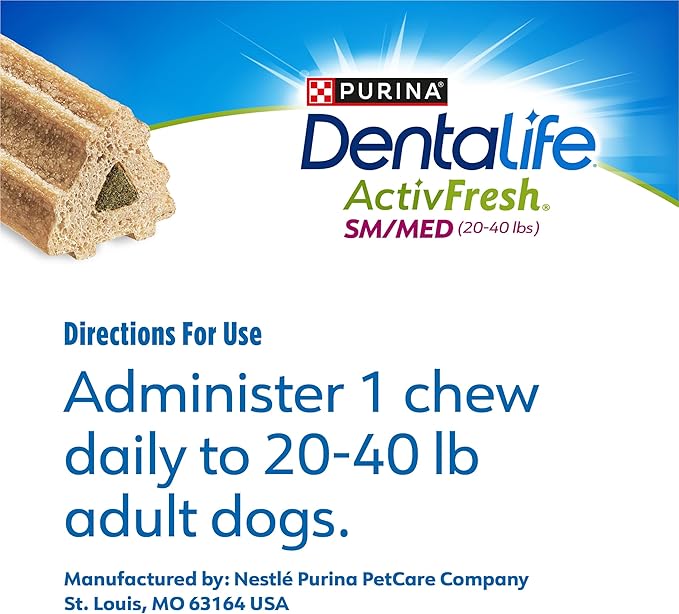 Dentalife ActivFresh Dog Chews for Small and Medium Dogs 20-40 lbs., Dental to Freshen Breath, Chicken Flavor, 15.5 oz., 21-21 ct. Pouch (Pack of 2)