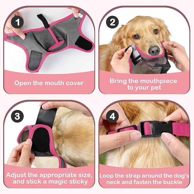 Dog Muzzle with Front Opening for Training and Treats, Breathable Air Mesh Muzzle for Biting Chewing Scavenging, Soft Lightweight Adjustable Mouth Guard for Small Medium Large Dogs (Pink, XL)