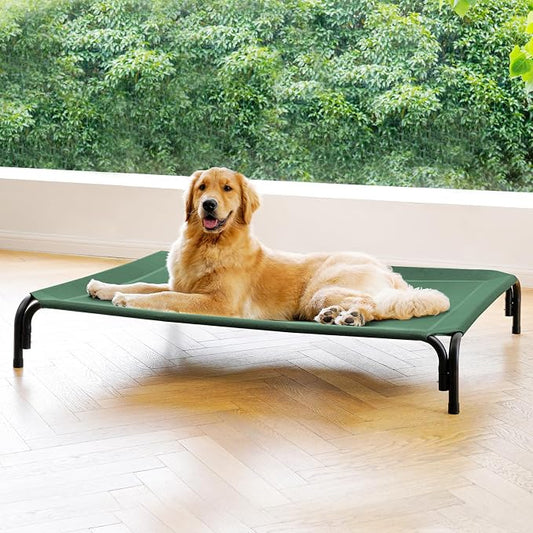 Elevated Dog Bed Raised Outdoor Dog Cot for Extra Large Dogs, Installation Requires No Tools, Frame with Washable Cooling Breathable Mesh Anti-Slip Feet, Indoor Pet Bed, Green, 53.9 Inches