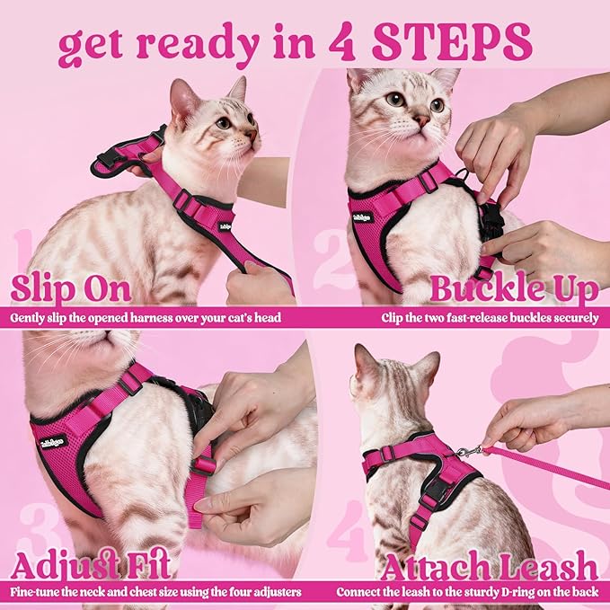 rabbitgoo Cat Harness and Leash for Walking, Escape Proof Soft Adjustable Vest Harnesses for Cats, Easy Control Breathable Reflective Strips Jacket, Rose Red, XS