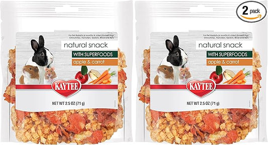 Kaytee Natural Snack with Superfoods for Pet Guinea Pigs, Rabbits, Hamsters, and Other Small Animals, Apple & Carrot, 2.5 Ounces (Pack of 2)