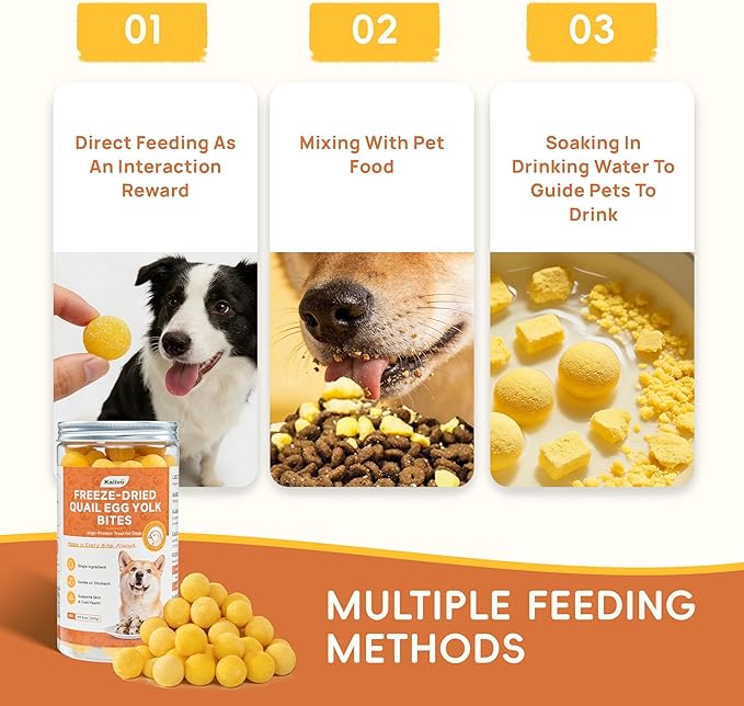 Freeze Dried Quail Egg Yolk, Freeze Dried Cats & Dogs Treats, Premium Quality High Protein Training Treats, Naturally Single Ingredient, Grain Free, Gluten Free, Filler Free, Net Wt. 8 oz