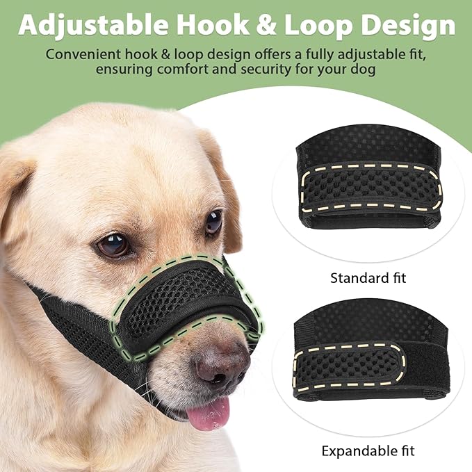 Mayerzon Dog Muzzle with Hook and Loop for Large Medium Small Dogs, Patented Soft Mesh Beagle Labrador Puppy Muzzles for Biting Chewing Grooming, Breathable, Adjustable (Black, XXS)