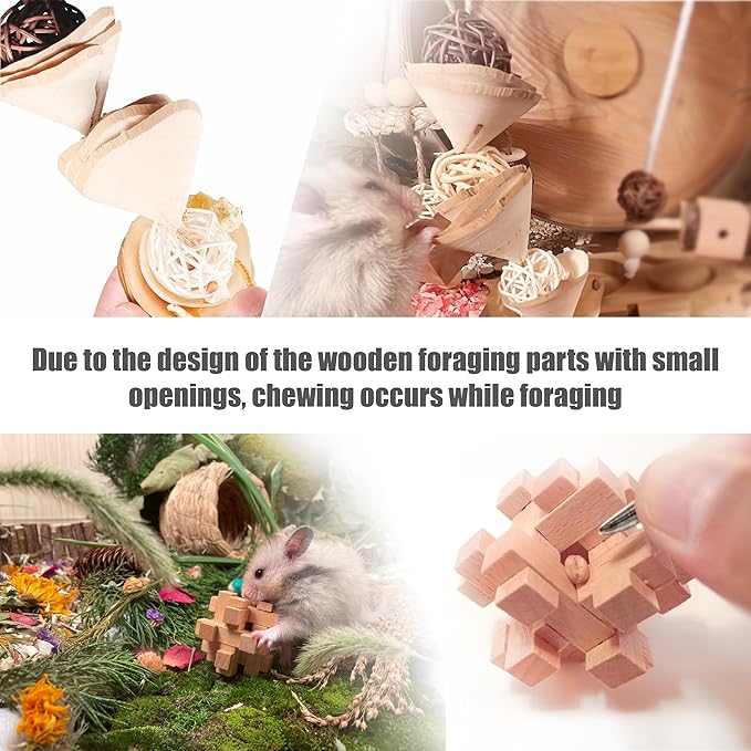8 PCs Hamster Toys for Hamster, Gerbils, Mice, Rats and Other Small Animals to Chew and Play - Natural Molar Toys to Induce Teeth Grinding & Reduce Boredom and Depression