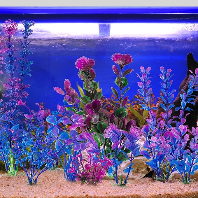 COMSUN 10 Pack Artificial Aquarium Plants, Small Size 4 inch Approximate Height Fish Tank Decorations Home Décor Plastic Purple