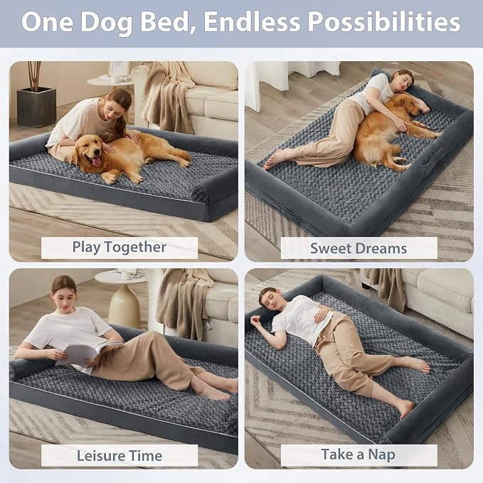 BFPETHOME Orthopedic Washable Dog Beds Large Sized Senior Dog for Comfy Sleeping with Removable Cover, Waterproof Big Soft Pet Couch Bed for Dogs Relax