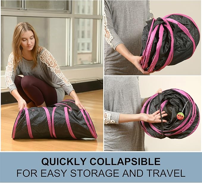 Cat Tunnel - Collapsible 3 Way Play Toy - Tube Fun for Rabbits, Kittens, and Dogs - Aqua