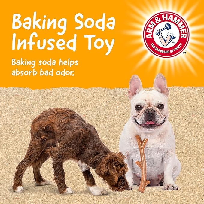 Arm & Hammer for Pets Barkies Tree Branch Compressed Wood Collection, 8 Inch Bacon Flavored Chew Toy for Dogs, Faux Stick, Splinter-Free, Safer Alternative to Chewing Sticks - 2 Pack