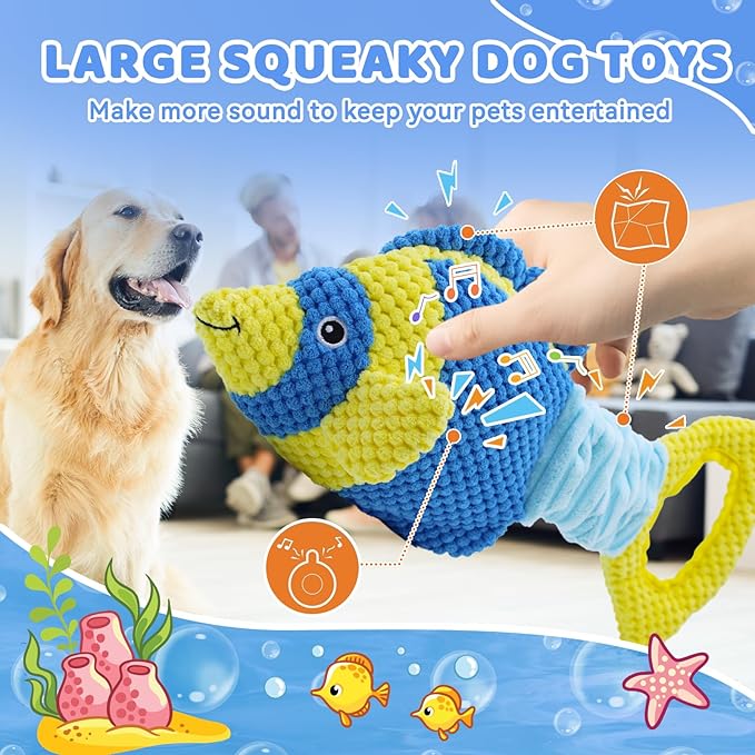 YZHDUXIU Tug of War Dog Toy, Squeaky Dog Toys, Interactive Fish Puppy Toys with Crinkle Paper to Keep Them Busy